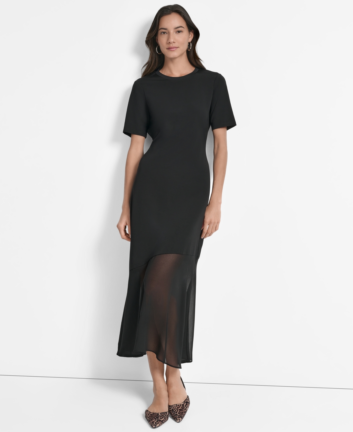 Dkny Women's Mixed-media Mesh-skirt Maxi Dress In Black