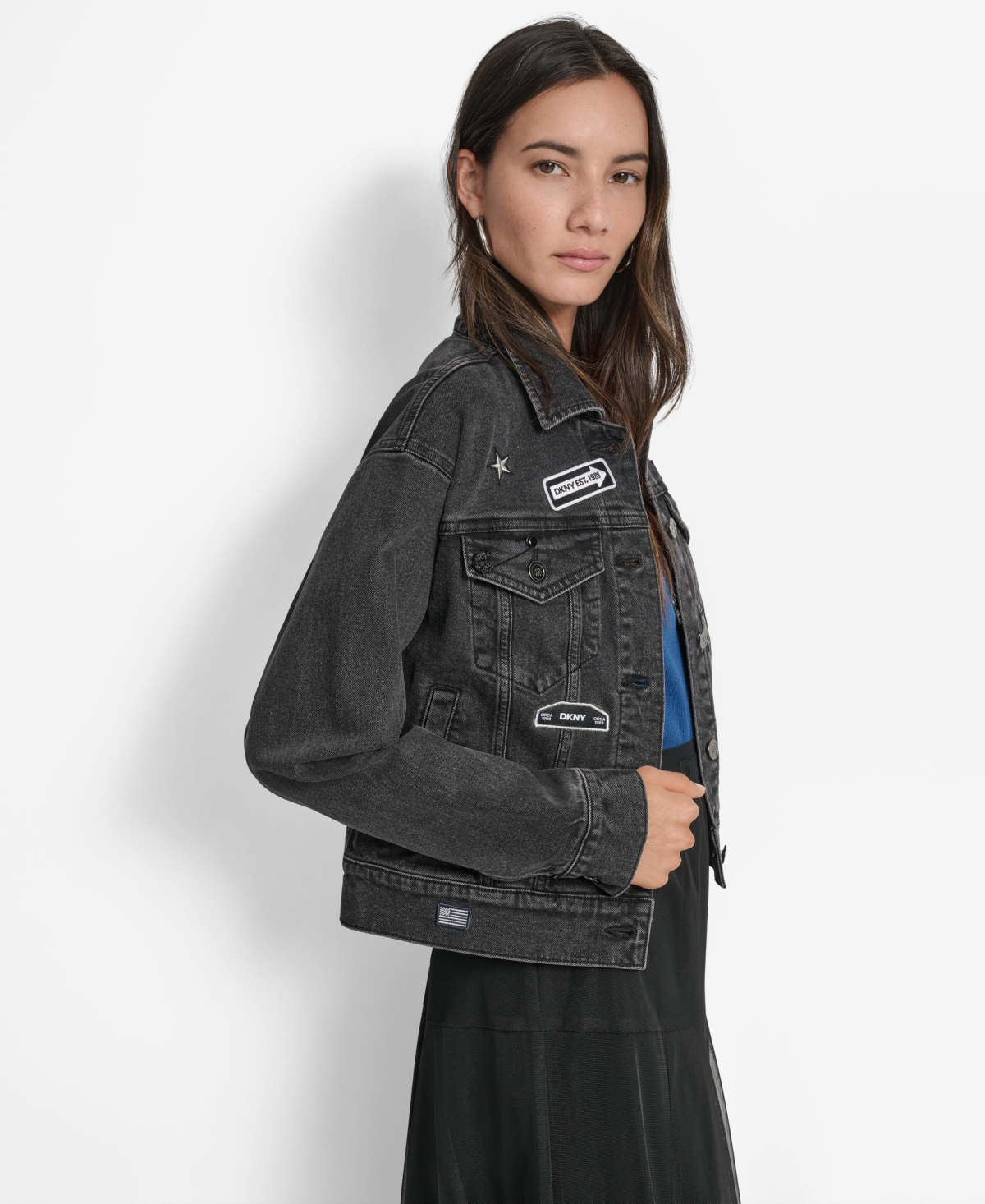 Dkny Women's Pins & Patches Button-front Denim Jacket