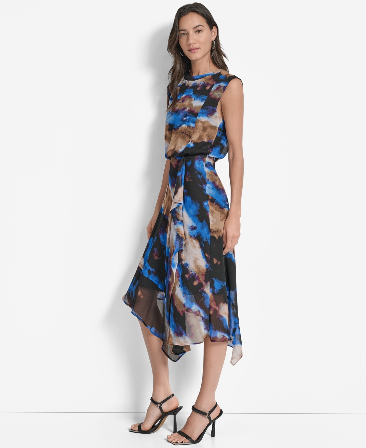 Dkny Sleeveless Asymmetric Midi Dress In Blue
