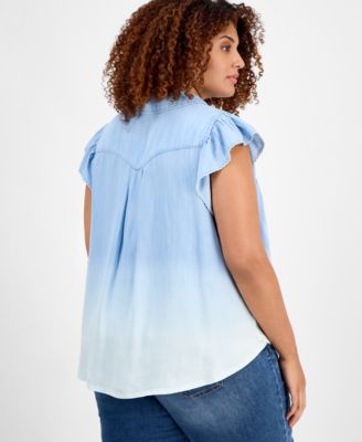 Trendy Plus Size Collared Flutter-Sleeve Top