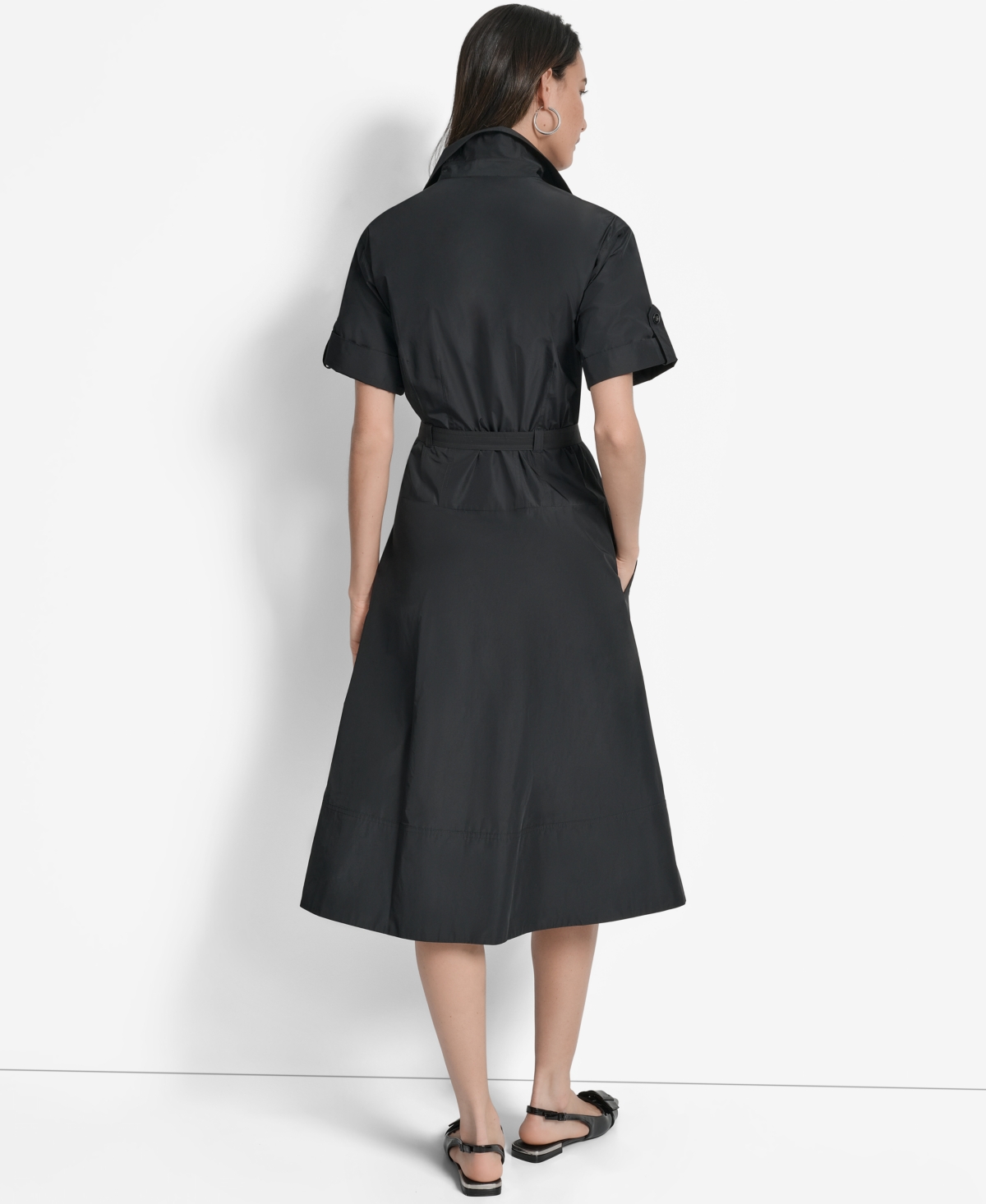 Dkny Zip Front Cargo Dress In Black