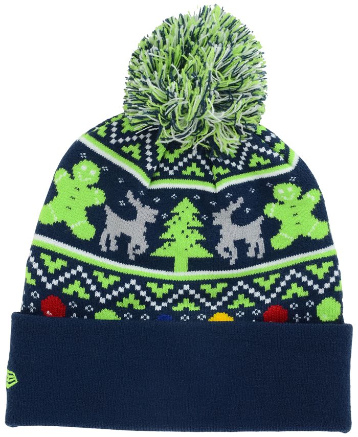 New Era Seattle Seahawks Christmas Sweater Pom Knit Hat - Macy's