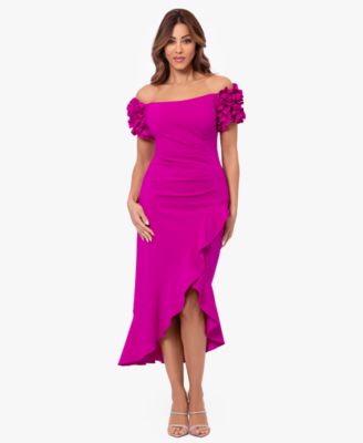 XSCAPE - Petite Off-the-Shoulder Ruffle-Sleeve Midi Dress