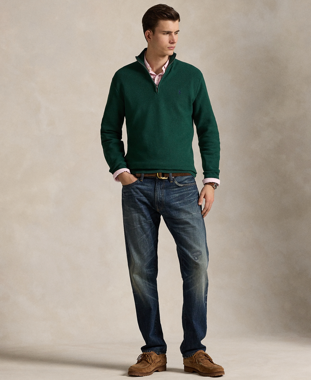 Polo Ralph Lauren Men's Mesh-knit Cotton Quarter-zip Sweater In Green