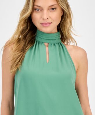 Women's Solid Halter-Neck Keyhole Blouse