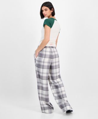 Juniors' Plaid-Print Boxer Drawstring Pants