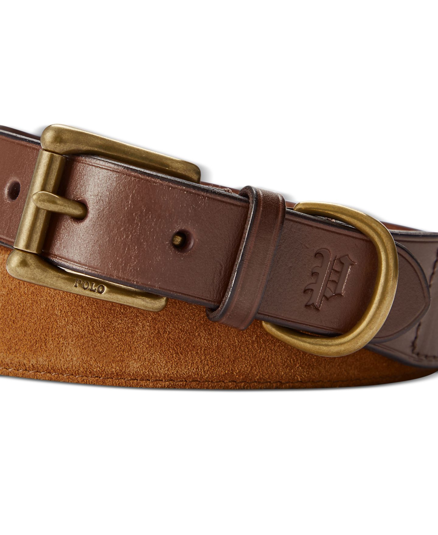 Мужской ремень Polo Ralph Lauren Leather-Trim Suede Belt, цвет: Рыжевато-коричневый — фото 2