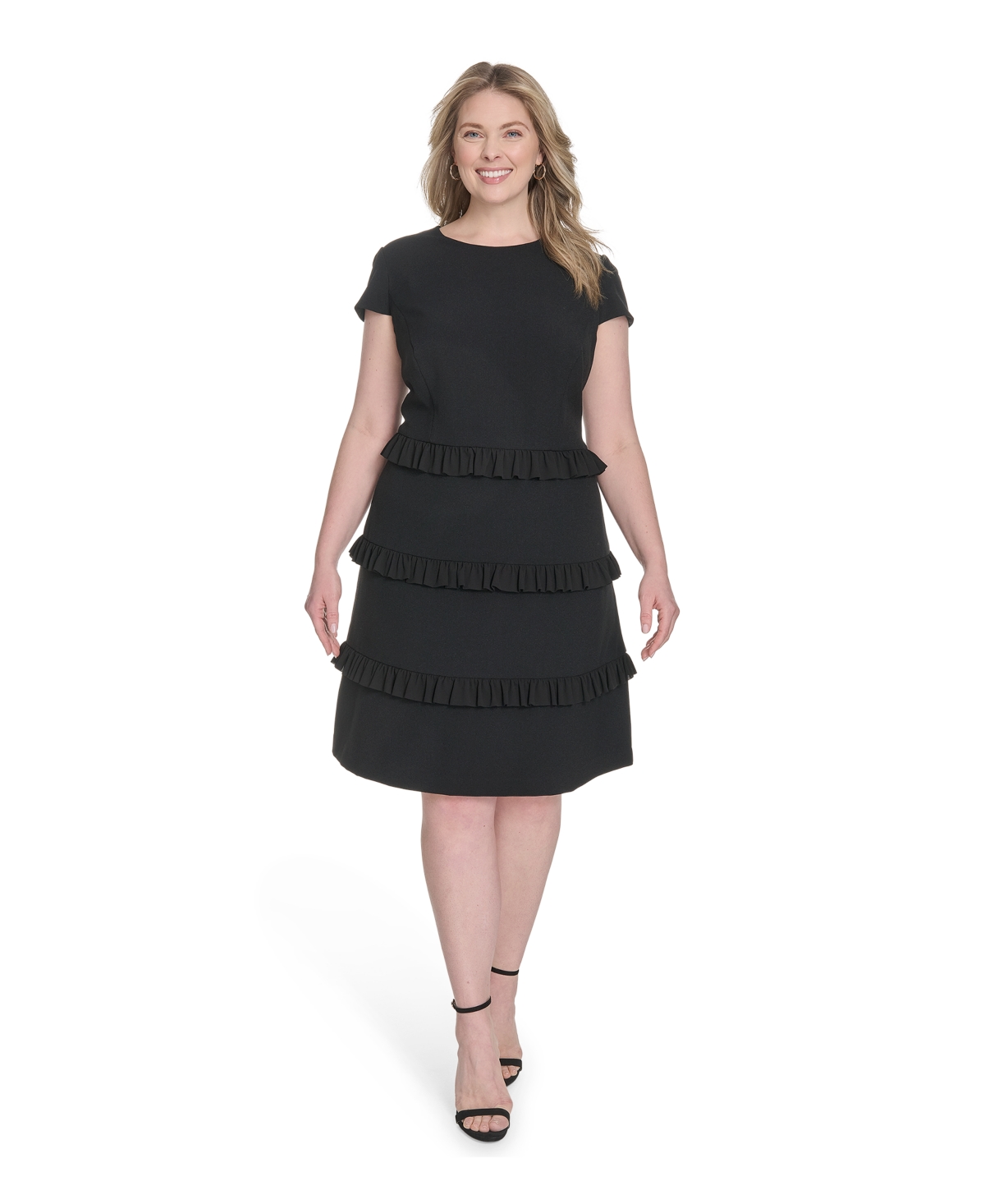 Plus Size Stretch Crepe A-Line Dress - Black