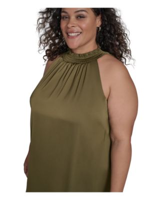 Plus Size Satin Mock-Neck A-Line Dress