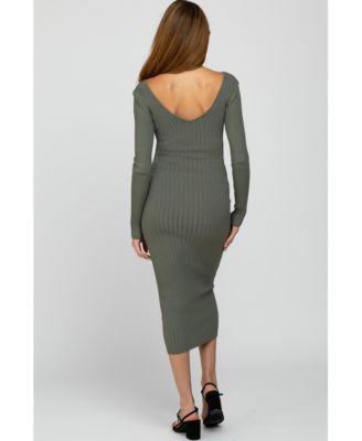 Maternity Light Olive V-Neck Long Sleeve Fitted Maxi Dress