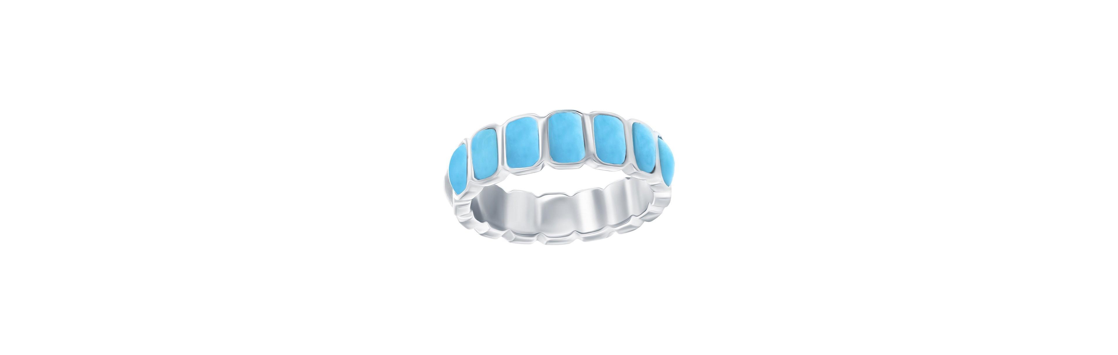Sterling Silver, Rectangle Larimar Eternity Ring