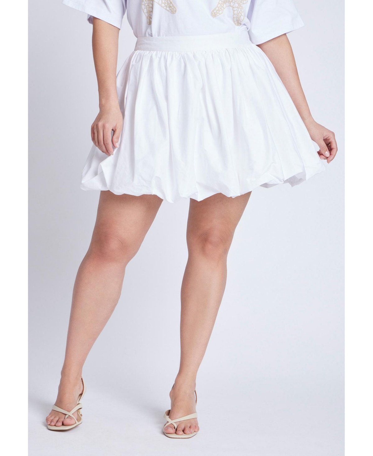 Plus Size Mini Bubble Hem Skirt - Bright white