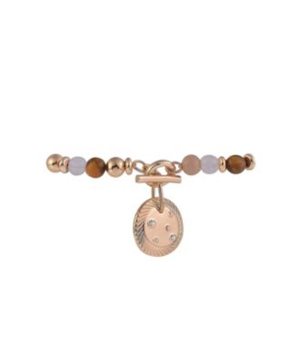 Gold Tone and Brown Beaded 2pc Bracelet Set