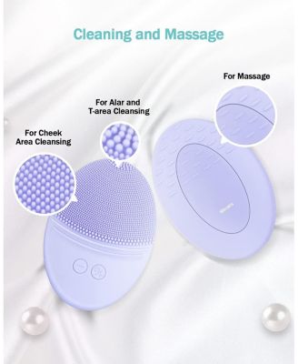 Rechargeable Facial Cleansing Brush, Soft Silicone Waterproof Sonic Vibrating Face Cleaning Brush Compatible with Face Cleansers, 5 Speeds, Violet