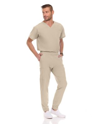 Men's Men Scrubs Set - Stretch V-Neck Scrub Top with 7-Pocket Pants Workwear Wine Large