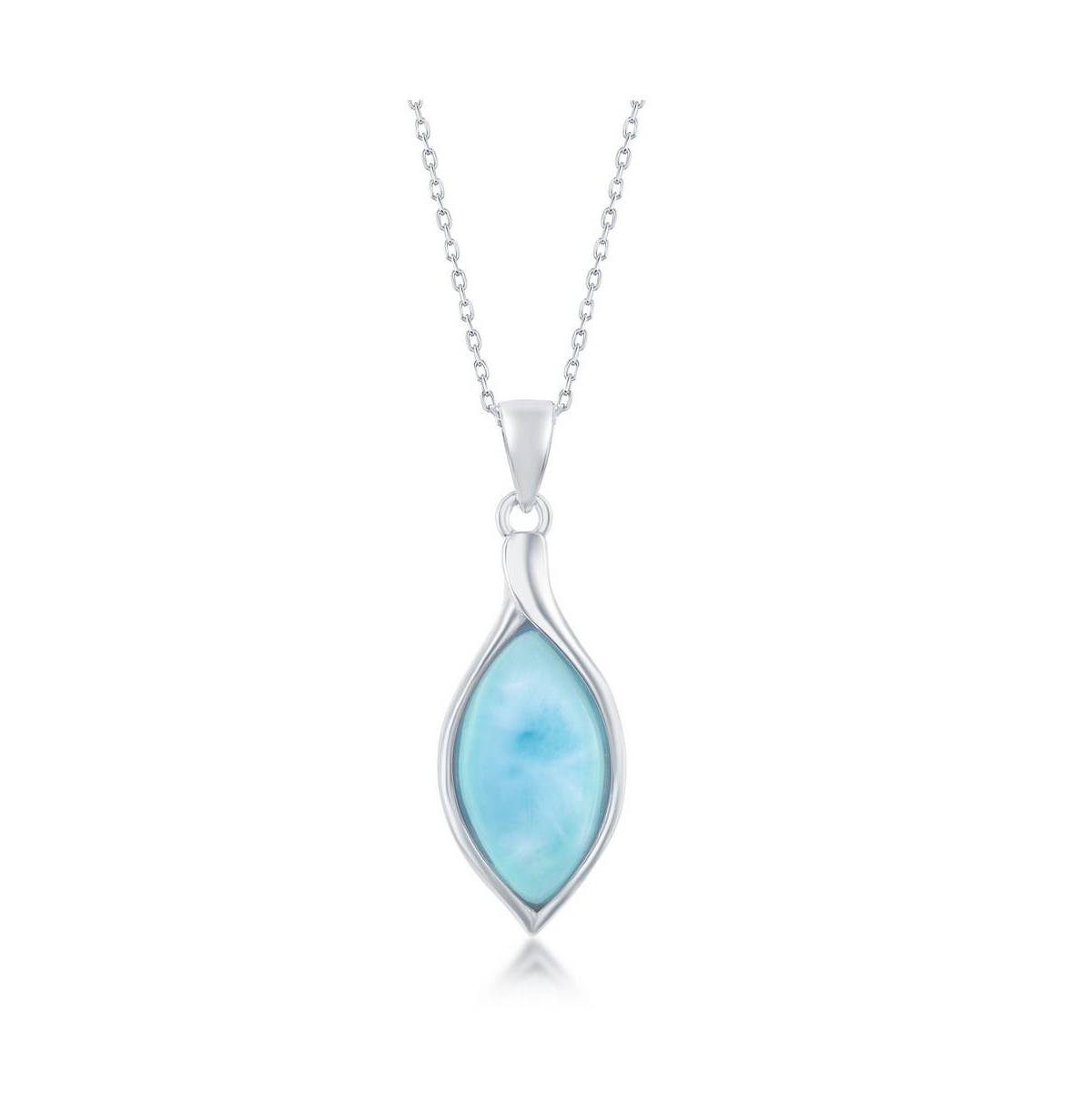 Sterling Silver Marquise Larimar Pendant Necklace - Blue