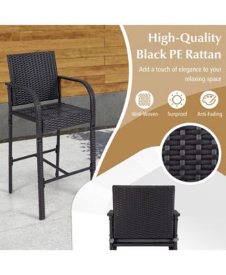 3-Piece Patio Wicker Rattan Bar Height Chairs and Square Table Set