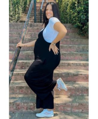 Maternity Black Sleeveless Pocketed Wide Leg Jumpsuit
