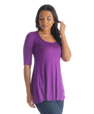 Petite Elbow Sleeve Swing Crew Neck Tunic Top