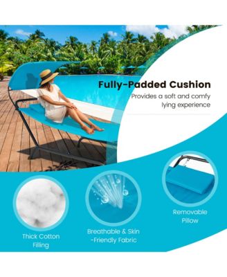 Chaise Lounge Bed with Detachable Sunshade Canopy Hammock and Rustproof Metal Stand