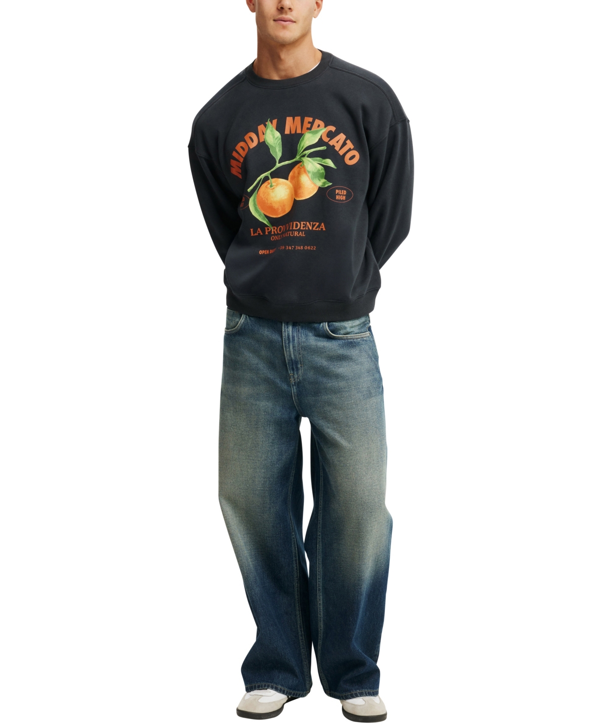 COTTON ON MEN'S BOX FIT GRAPHIC CREW SWEATER 