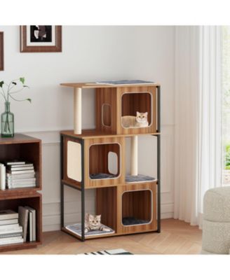 Modern Cat Tree Cat House with Metal Frame and Scratching Posts