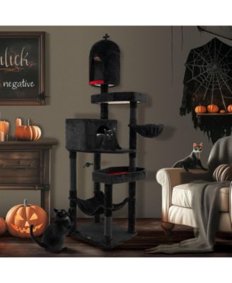 Gothic Cat Tree with 2 Cat Condos and Coffin Bed for Indoor Cats