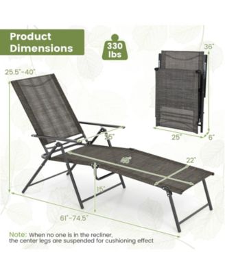 2PCS Folding Chaise Lounge Chairs w/ 6-Level Backrest Reclining Chairs Patio