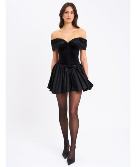 Женское платье Miss Circle Echo Black Velvet Off-shoulder Pleated Mini, цвет: Чёрный