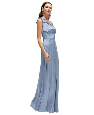 Women's Bow One-Shoulder Fluid Satin Maxi Dress with Full Skirt