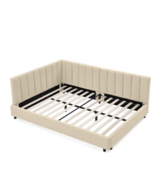 Tufted Upholstered Full Size Bed Frame - Velvet Beige