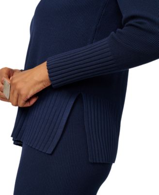 Petite Ribbed-Knit V-Neck Tunic & Pant Sweater Set