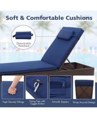 2PCS Chaise Lounge w/ 6-level Backrest Comfy Seat Cushion & Headrest Patio