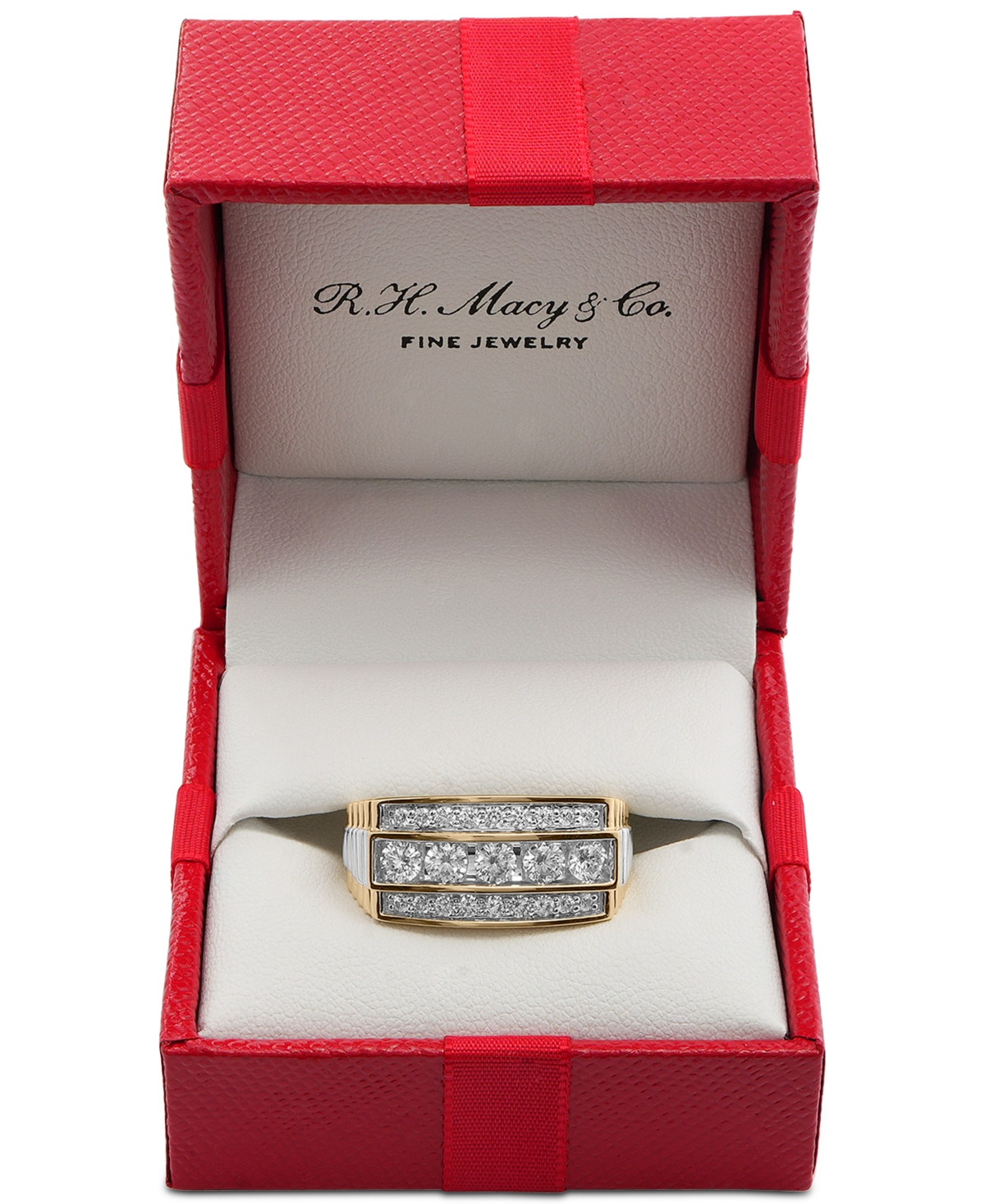 Macy's Men's Diamond Row Ring (1 Ct. T.w) In 14k Yellow Gold In Yellow