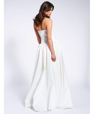 Women's Umay White Drop Waist Satin Corset Bridal Gown