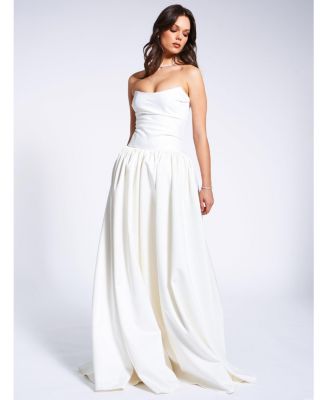 Women's Umay White Drop Waist Satin Corset Bridal Gown