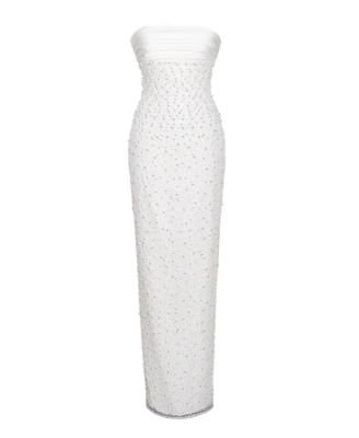Women's Lainey White Satin Sequin Pearls Beaded Maxi Dress