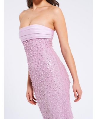 Women's Lainey Purple Satin Sequin Pearls Beaded Maxi Dress