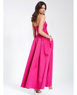 Women's Walterina Fuchsia Satin Strapless Drop Waist Corset Gown