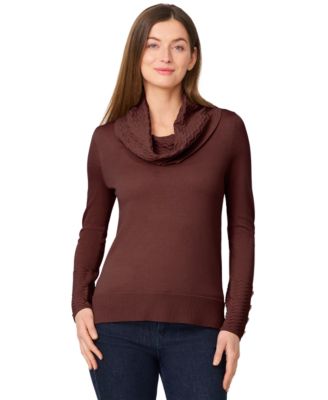 Women's Petite Chevron-Trimmed Cowl-Neck Sweater