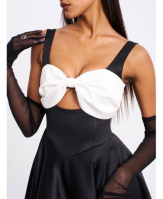 Women's Edda Black Maxi Gown with White Bow