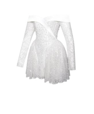 Women's Kira Bead Embroidered Mesh Off Shoulder Long Sleeve Mini Dress