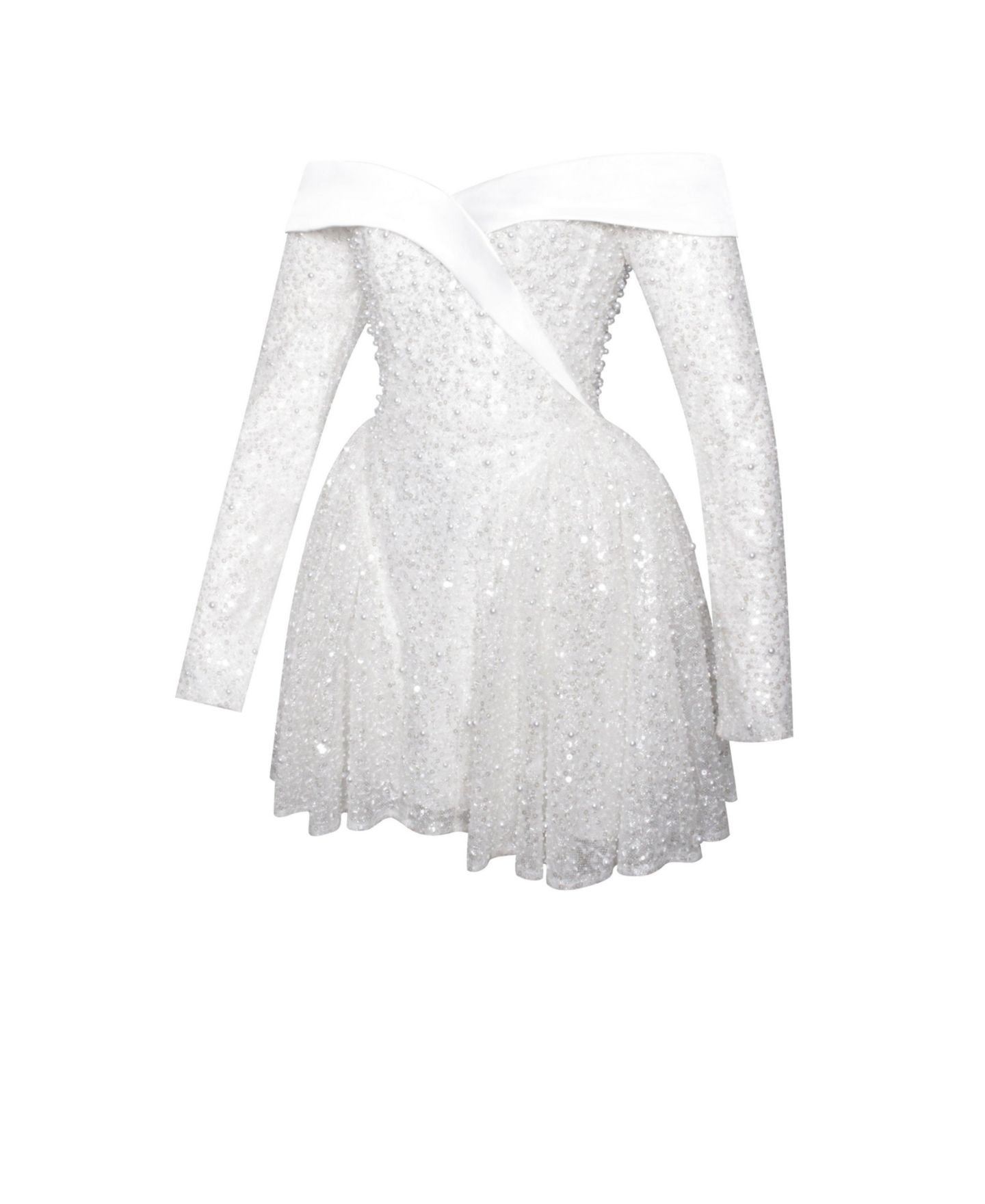 Женское платье Miss Circle Kira Bead Embroidered Mesh Off Shoulder Long Sleeve Mini, цвет: Белый — фото 3