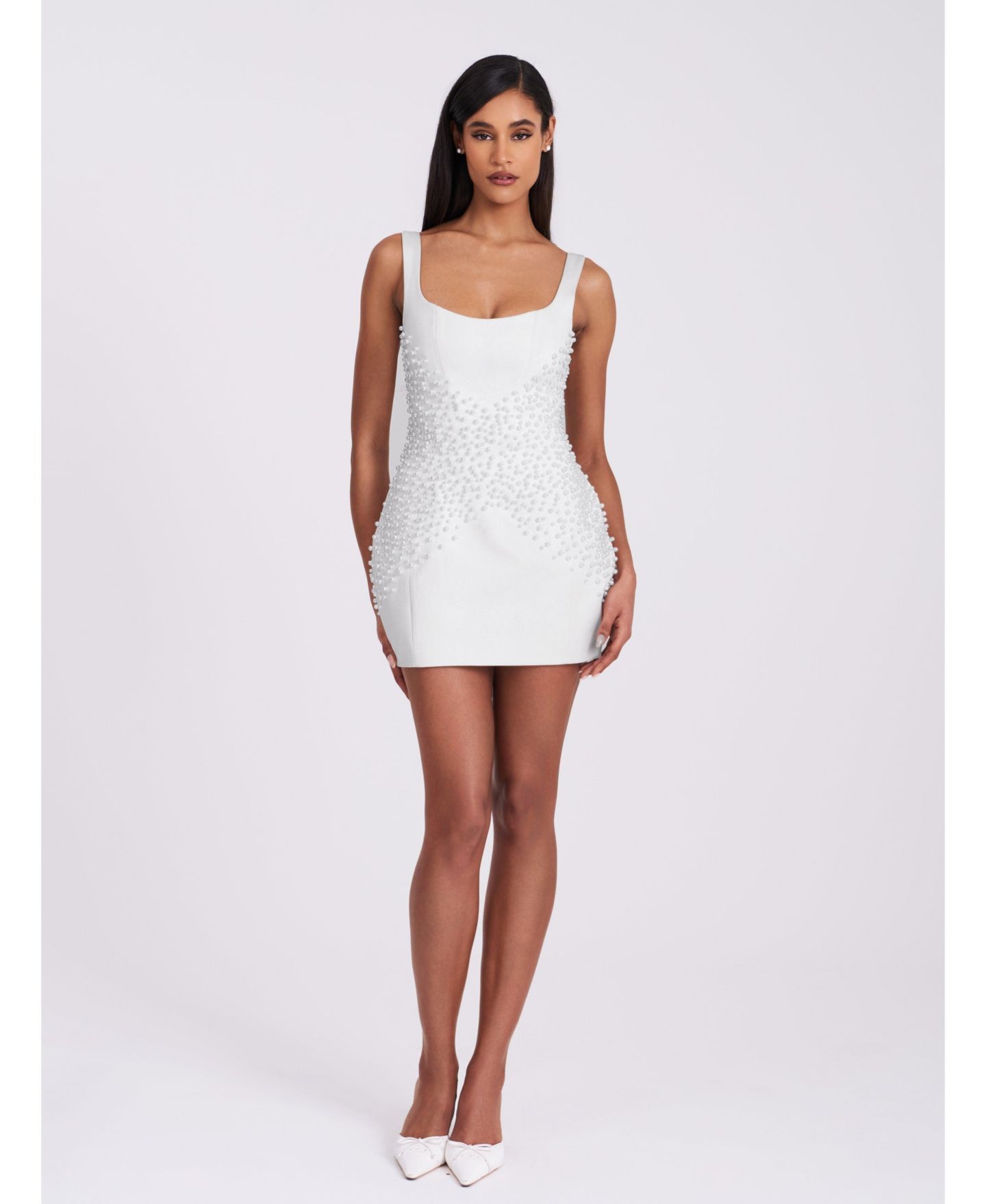 Женское платье Miss Circle Tais Pearl Beaded Cocoon Shape Sleeveless Mini, цвет: Белый — фото 2