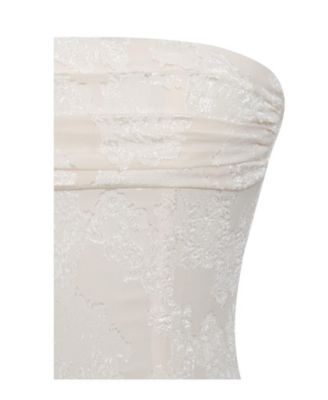 Women's Xatia Off White Jacquard Textured High Slit Maxi Dress