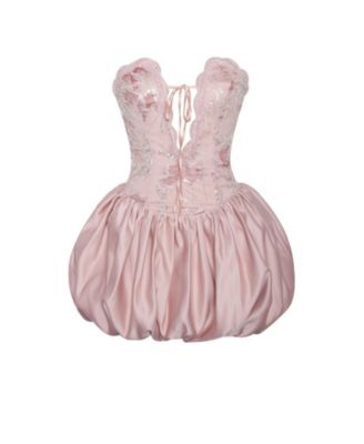Women's Palesa Pink Ballet Style Embroidered Bubble Hem Mini Dress