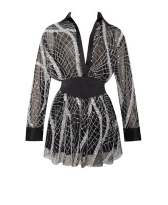 Women's Rachelle Black Embroidered Mesh Mini Shirt Dress