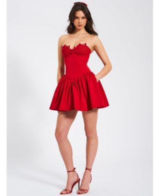 Women's Sacha Red Lace Drop Waist Corset Puffy Mini Dress