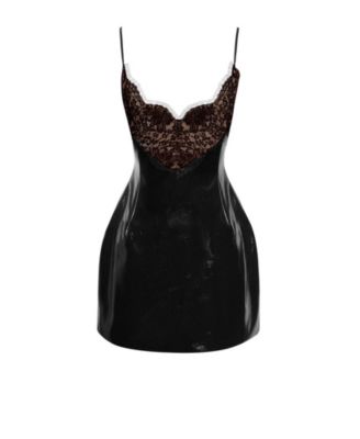 Women's Shelby Black Faux Leather with Lace Mini Dress