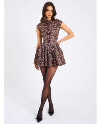 Women's Jacqueline Backless Cheetah Print Mini Puffy Dress